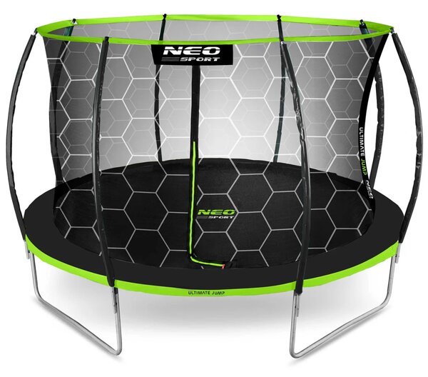 Profilirani vrtni trampolin Neo-Sport, Ø 374 cm (12 ft), unutarnja mreža, siva, var. NS-12C221