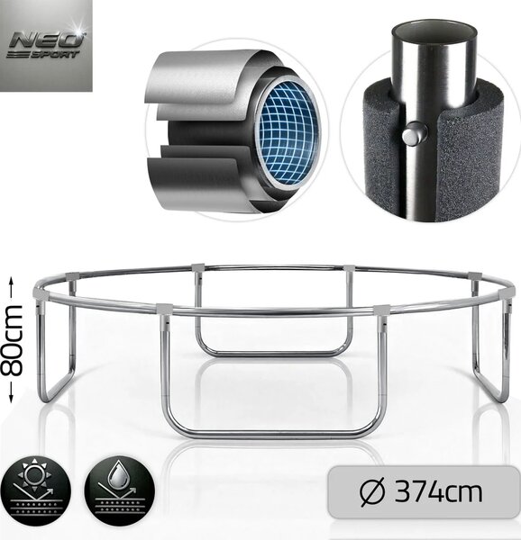 Vrtni trampolin Neo-Sport, Ø 374 cm (12 ft), vanjska mreža i ljestve, siva, var. NS-12Z231