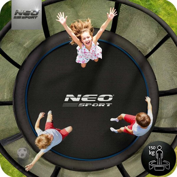 Vrtni trampolin Neo-Sport, Ø 312 cm (10 ft), vanjska mreža i ljestve, siva