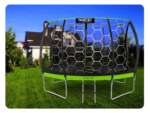 Profilirani vrtni trampolin Neo-Sport, Ø 374 cm (12 ft), unutarnja mreža, siva, var. NS-12C221