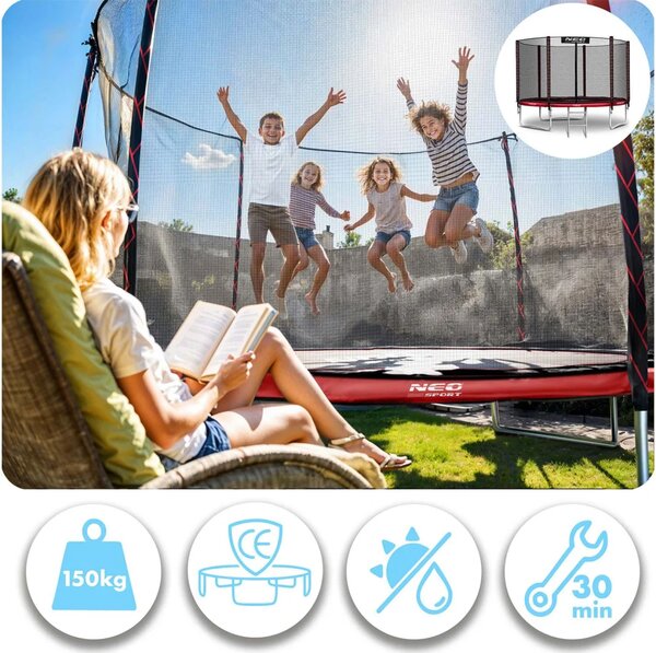 Vrtni trampolin Neo-Sport, Ø 312 cm (10 ft), vanjska mreža i ljestve, siva, var. NS-10Z241