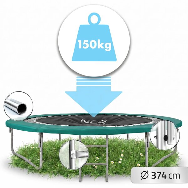 Profilirani vrtni trampolin Neo-Sport, Ø 374 cm (12 ft), unutarnja mreža, siva