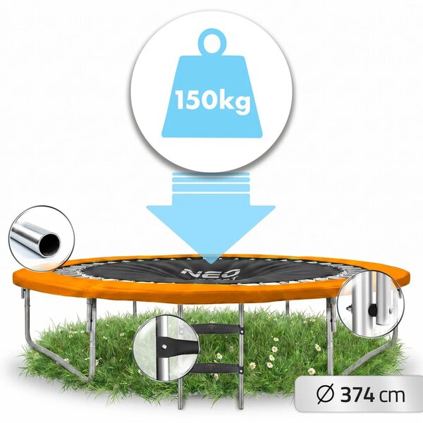 Profilirani vrtni trampolin Neo-Sport, Ø 374 cm (12 ft), unutarnja mreža, siva, var. NS-12C201