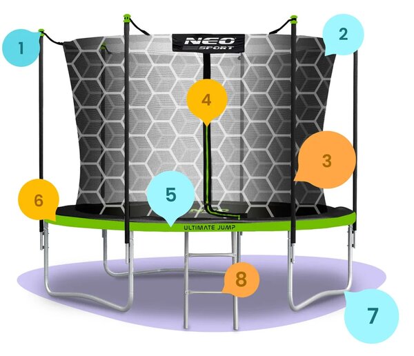 Vrtni trampolin Neo-Sport NS-08W231 252 cm, 8 ft, unutarnja mreža i ljestve