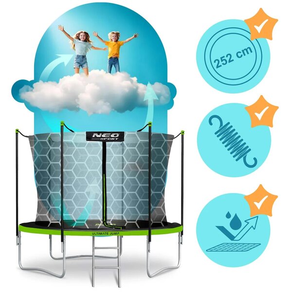 Vrtni trampolin Neo-Sport NS-08W231 252 cm, 8 ft, unutarnja mreža i ljestve