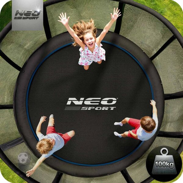 Vrtni trampolin Neo-Sport, Ø 252 cm (8 ft), vanjska mreža i ljestve, siva
