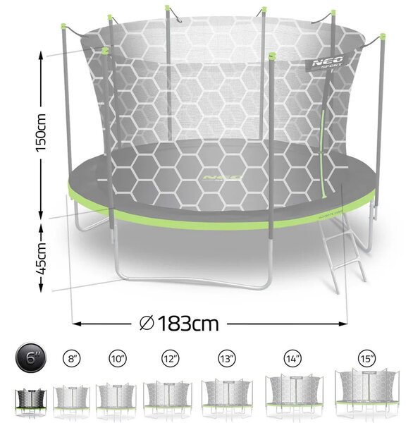 Vrtni trampolin Neo-Sport NS-06W231 183 cm, 6 ft, unutarnja mreža i ljestve