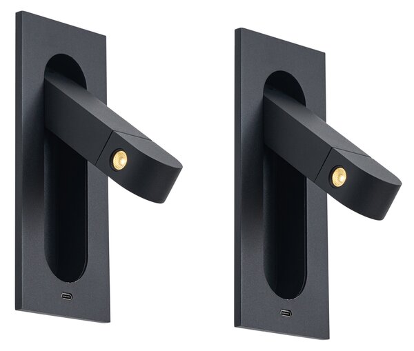 Set van 2 moderne wandlampen zwart incl. LED en USB-C poort - Hilton