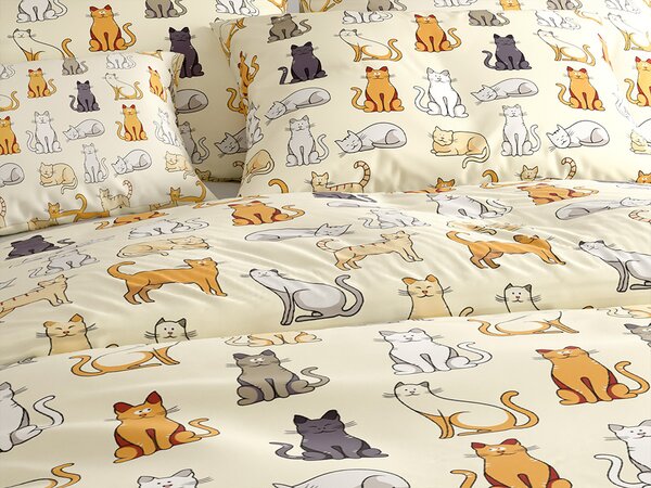 Poli-pamučna posteljina COLORED CATS POLY krem boje Dimenzije posteljine: 70 x 90 cm | 140 x 200 cm