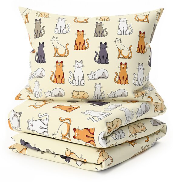 Poli-pamučna posteljina COLORED CATS POLY krem boje Dimenzije posteljine: 70 x 90 cm | 140 x 200 cm