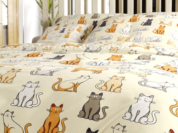 Poli-pamučna posteljina COLORED CATS POLY krem boje Dimenzije posteljine: 70 x 90 cm | 140 x 200 cm