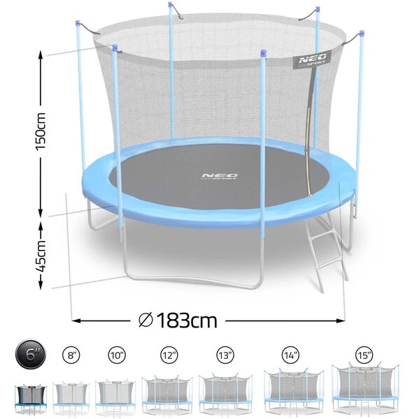 Vrtni trampolin Neo-Sport 183 cm, 6 ft, unutarnja mreža i ljestve