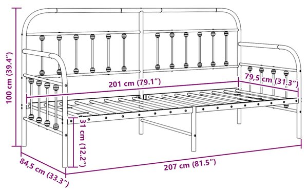 Krevet na kat Crna 80 x 200 cm Čelik s prahom premazan - Crna / 80 x 200 cm