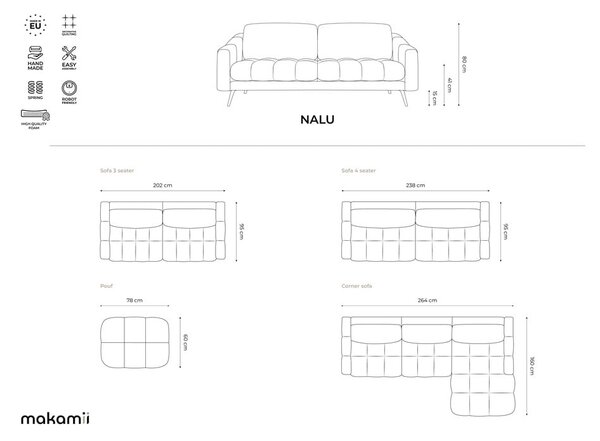 Narančasta baršunasti sofa 238 cm Nalu – Makamii