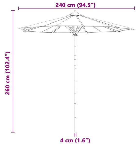 Vrtni suncobran Krem bijela Ø 240 x 260 cm bambus - Bijela / Ø 240 x 260 cm