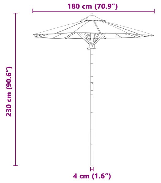 Vrtni suncobran Krem bijela Ø 180 x 230 cm bambus - Bijela / Ø 180 x 230 cm