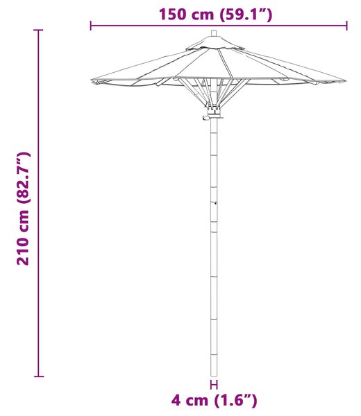 Vrtni suncobran Krem bijela Ø 150 x 210 cm bambus - Bijela / Ø 150 x 210 cm