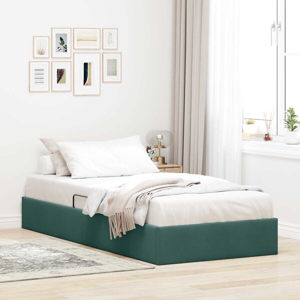 Otomanski krevet s pohranom Tamnozelena 100 x 200 cm Baršun - Zelena / 100 x 200 cm