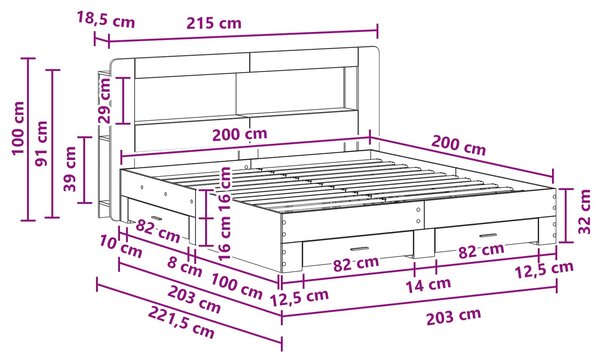 Okvir kreveta s pohranom s uzglavljem Siva Sonoma 200 x 200 cm - Siva / 200 x 200 cm