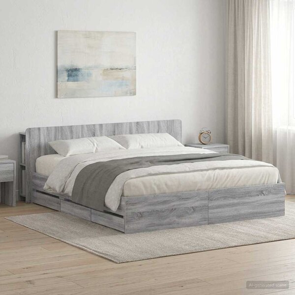 Okvir kreveta s pohranom s uzglavljem Siva Sonoma 200 x 200 cm - Siva / 200 x 200 cm