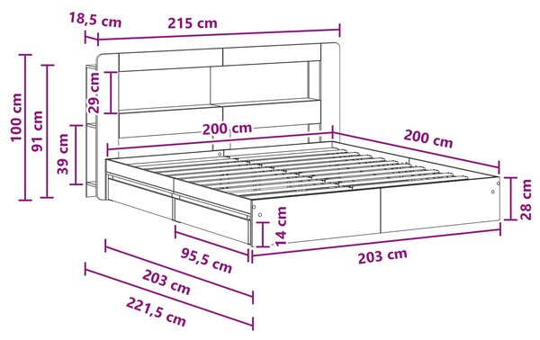 Okvir kreveta s pohranom Crna 200 x 200 cm Konstruirano drvo - Crna / 200 x 200 cm