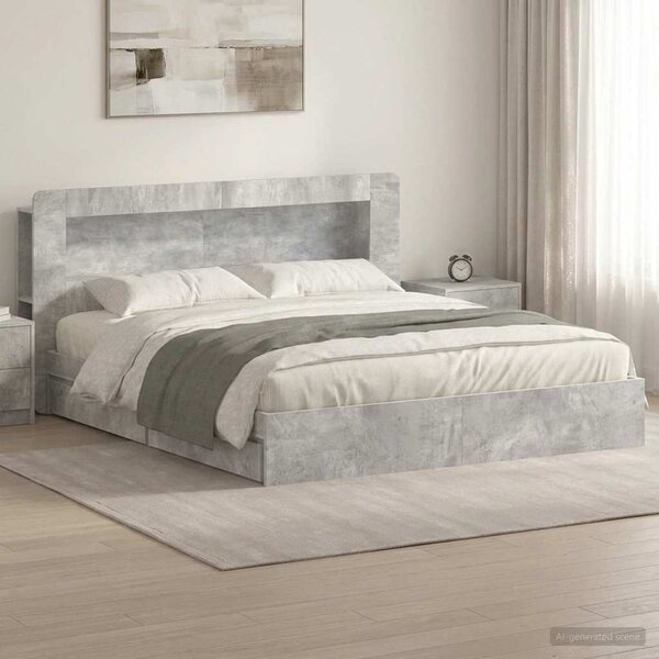Okvir kreveta s pohranom s ladicama Betonska siva 200 x 200 cm - Siva / 200 x 200 cm