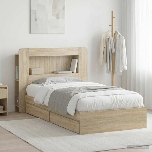 Okvir kreveta s pohranom s ladicama Hrast sonoma 75 x 190 cm - Smeđa / 75 x 190 cm
