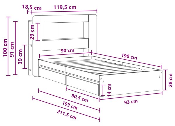 Okvir kreveta s pohranom s ladicama Betonska siva 90 x 190 cm - Siva / 90 x 190 cm