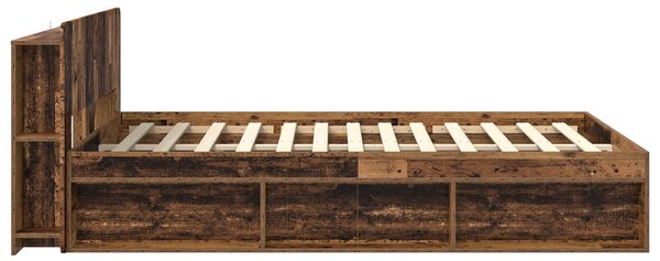 Okvir kreveta s pohranom s uzglavljem Staro drvo 150 x 200 cm - Smeđa / 150 x 200 cm