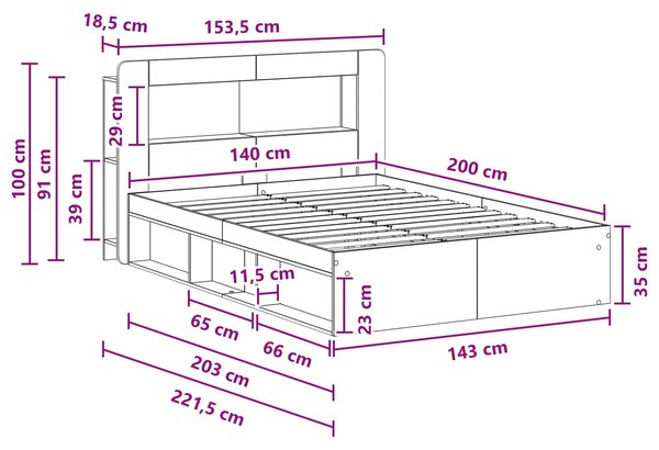 Okvir kreveta s pohranom Betonska siva 140 x 200 cm - Siva / 140 x 200 cm