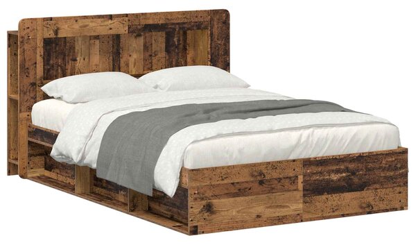 Okvir kreveta s pohranom s uzglavljem Staro drvo 135 x 190 cm - Smeđa / 135 x 190 cm
