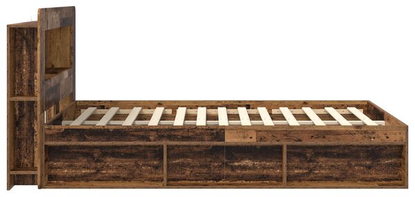 Okvir kreveta s pohranom s uzglavljem Staro drvo 135 x 190 cm - Smeđa / 135 x 190 cm
