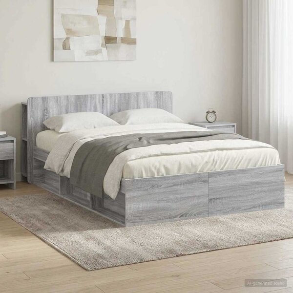 Okvir kreveta s pohranom s uzglavljem Siva Sonoma 140 x 190 cm - Siva / 140 x 190 cm