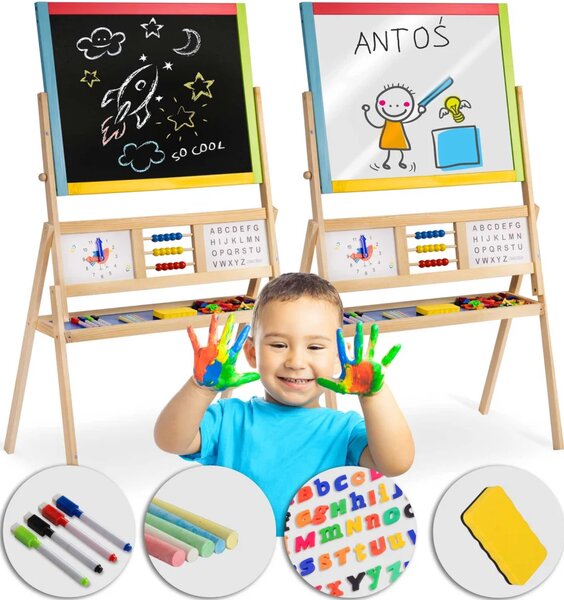 Ricokids Velika magnetska ploča za pisanje kredom s rotirajućim satom - višebojna