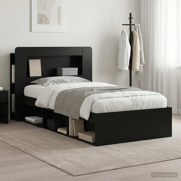 Okvir kreveta s pohranom Crna 90 x 190 cm Konstruirano drvo - Crna / 90 x 190 cm