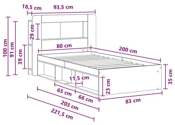 Okvir kreveta s pohranom s uzglavljem Hrast artisan 80 x 200 cm - Smeđa / 80 x 200 cm