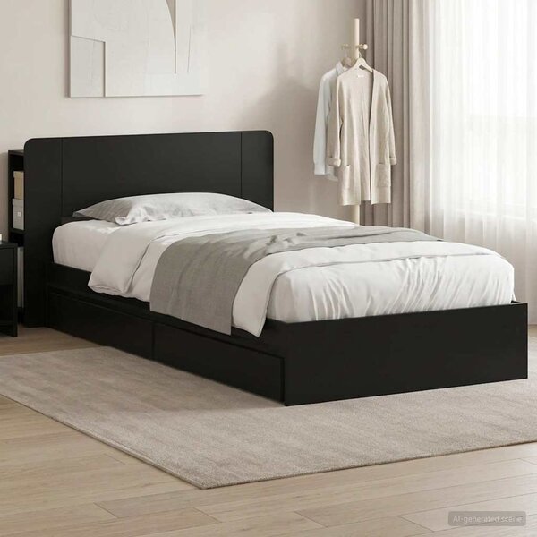 Okvir kreveta s pohranom Crna 90 x 190 cm Konstruirano drvo - Crna / 90 x 190 cm