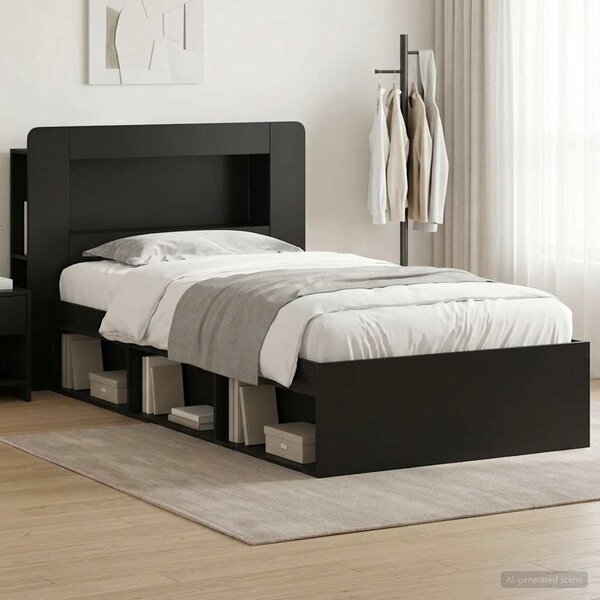 Okvir kreveta s pohranom Crna 75 x 190 cm Konstruirano drvo - Crna / 75 x 190 cm