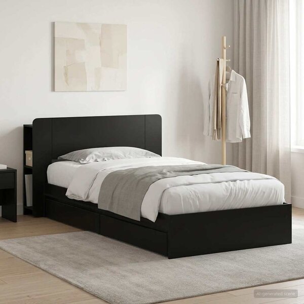 Okvir kreveta s pohranom Crna 75 x 190 cm Konstruirano drvo - Crna / 75 x 190 cm