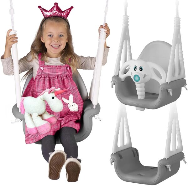 Ljuljačka s kantom Ricokids 3 u 1 slon, siva i bijela