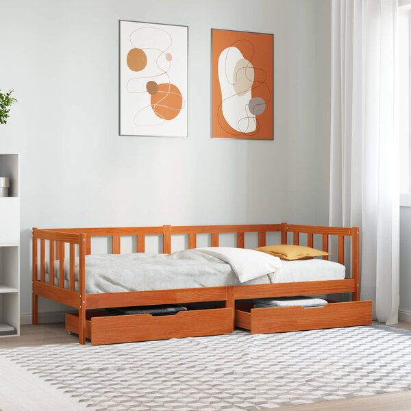 Krevet na dan s uzglavljem 3 pcs Vosak smeđa Čvrsto borovo drvo - Smeđa / 90 x 190 cm