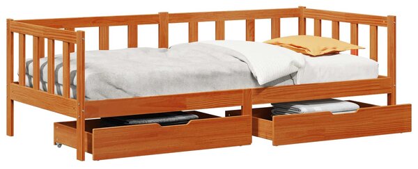 Krevet na dan s uzglavljem 3 pcs Vosak smeđa Čvrsto borovo drvo - Smeđa / 90 x 190 cm