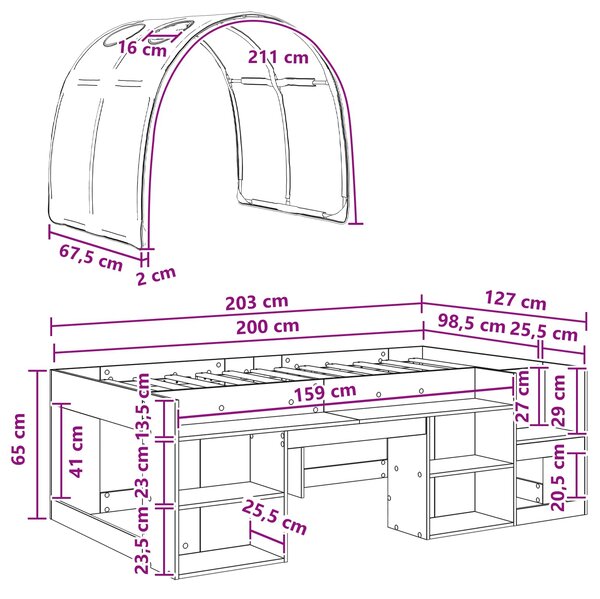 Krevet s tunelom 3 pcs Bijela i crvena Konstrukcijsko drvo - Bijela / 98.5 x 200 cm