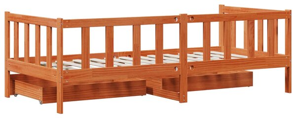 Krevet na dan s uzglavljem 3 pcs Vosak smeđa Čvrsto borovo drvo - Smeđa / 90 x 190 cm