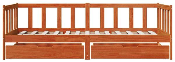 Krevet na dan s uzglavljem 3 pcs Vosak smeđa Čvrsto borovo drvo - Smeđa / 90 x 190 cm