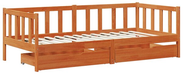 Krevet na dan s uzglavljem 3 pcs Vosak smeđa Čvrsto borovo drvo - Smeđa / 90 x 190 cm