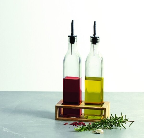 Boce za ulje i ocat u bambusovom postolju GUSTO, 2x 480 ml