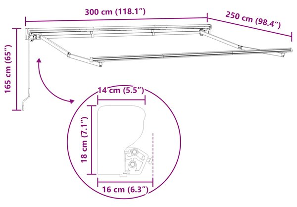 Ručno sklopiva tenda Žuta 3 x 2,5 m Poliester s PU premazom - Bijela / 3 x 2,5 m