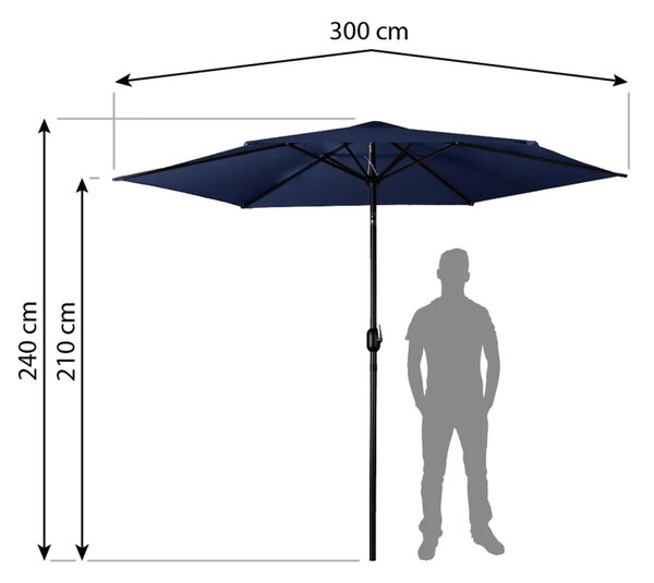 Sklopivi vrtni suncobran, 6 dijelova, 300 cm, s navlakom, Plonos PL-884, siva