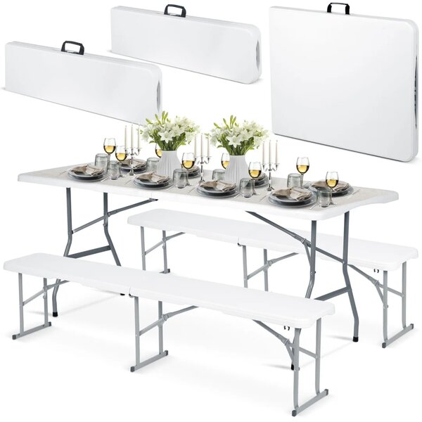 Vrtni ugostiteljski set Plonos, stol + 2 klupe, 180 cm, bijeli